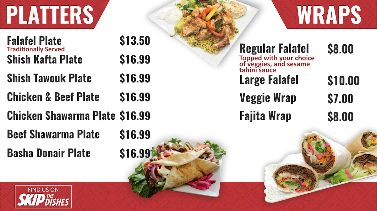 Menu, Basha Donair & Shawarma