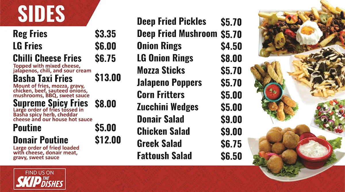 Menu, Basha Donair & Shawarma