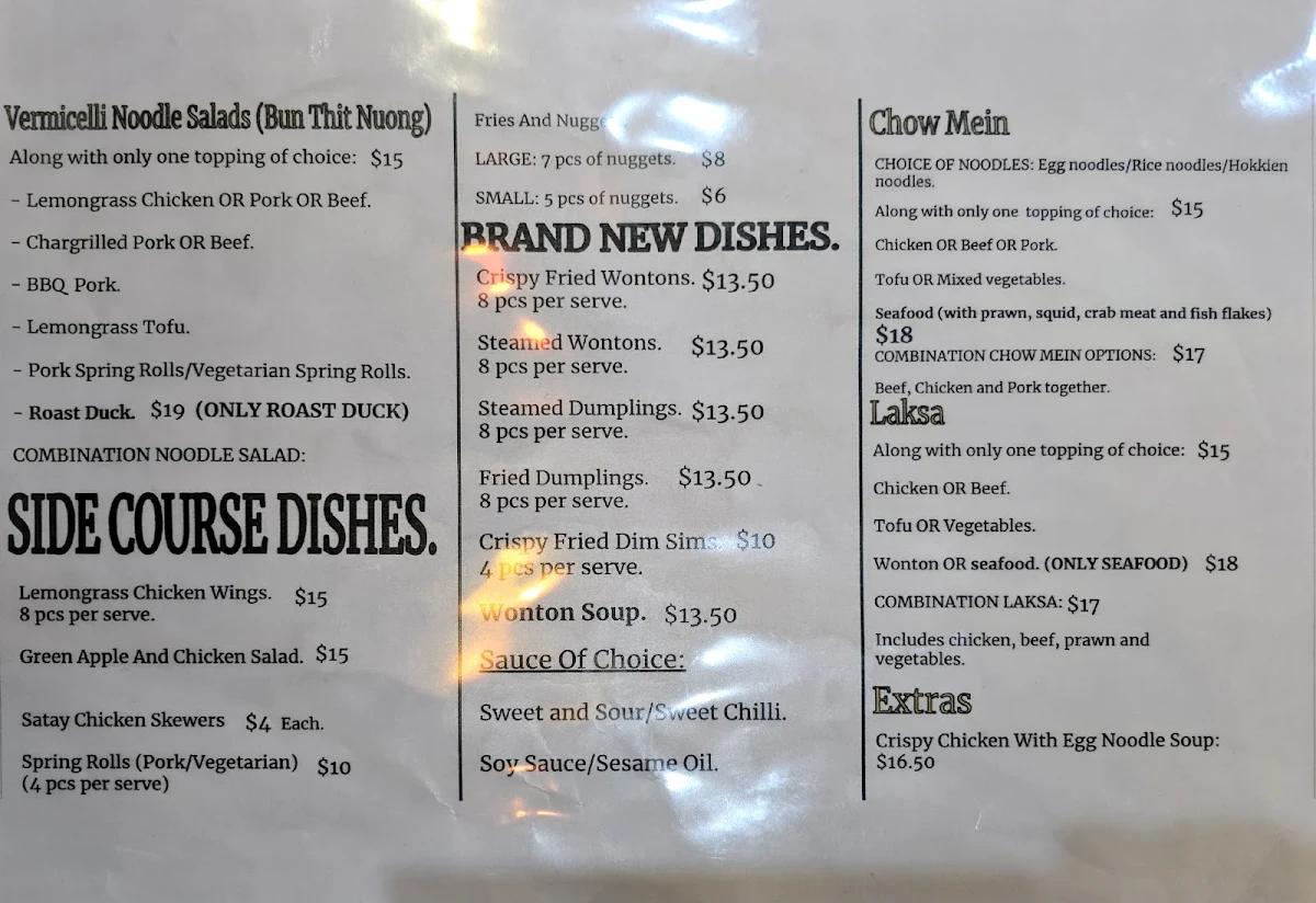 Menu, Viet'z Eatery