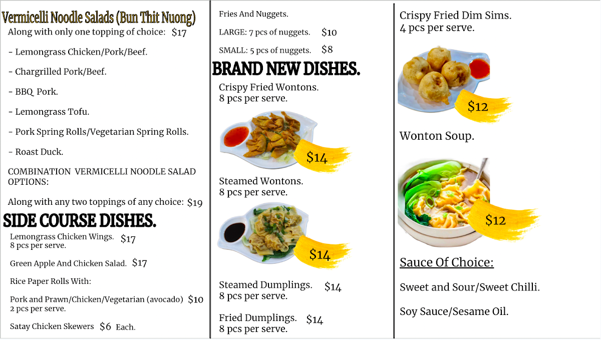 Menu, Viet'z Eatery