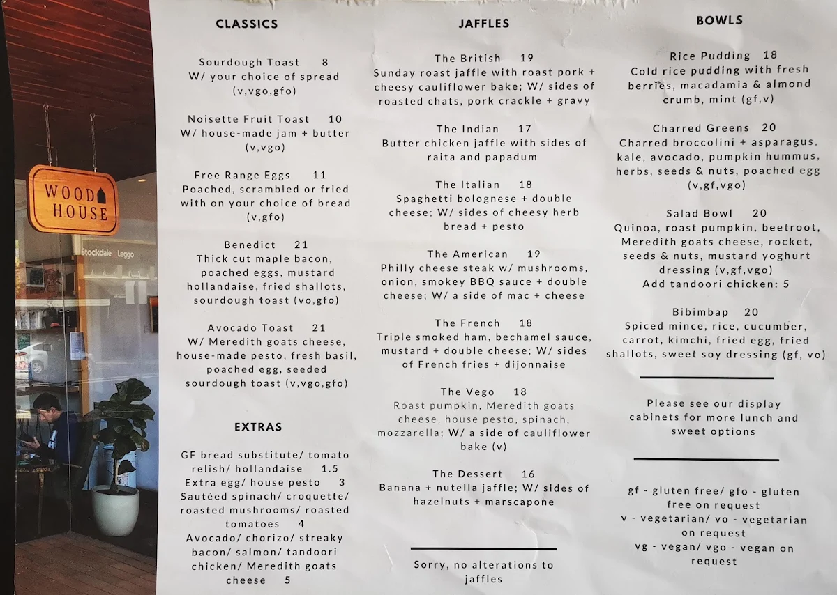 Menu, WoodHouse Cafe