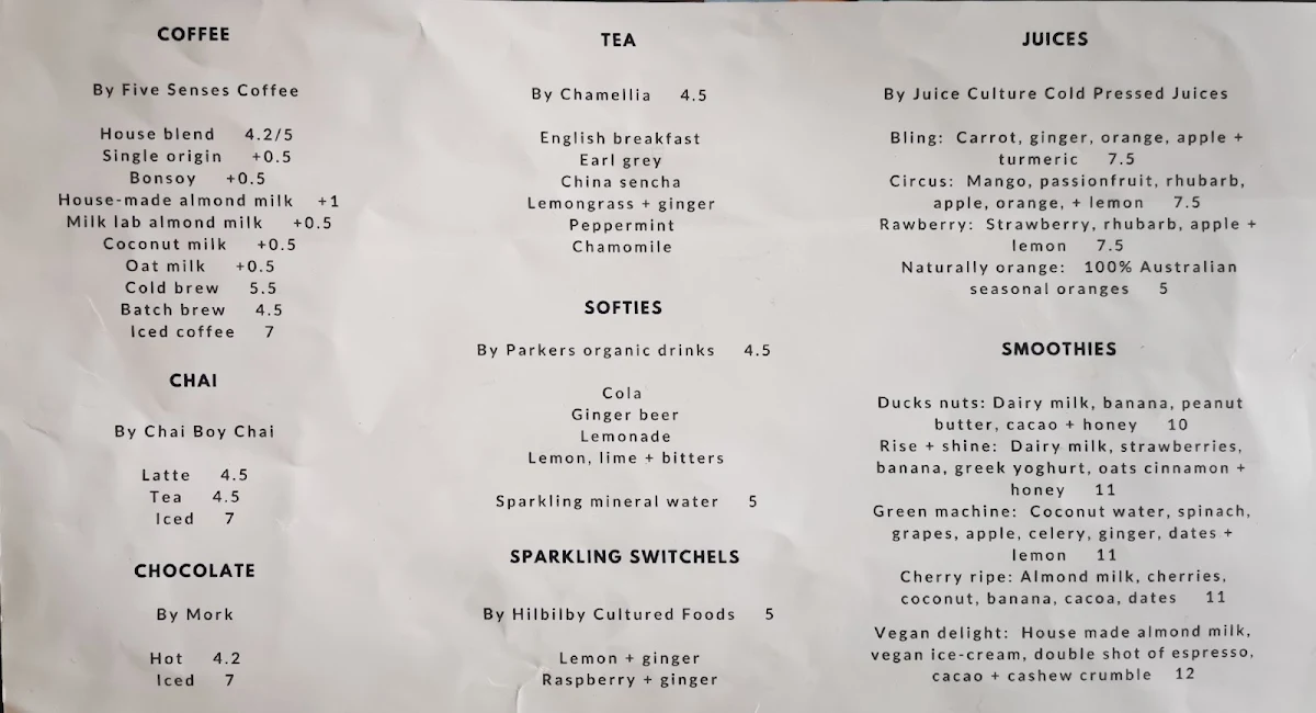 Menu, WoodHouse Cafe