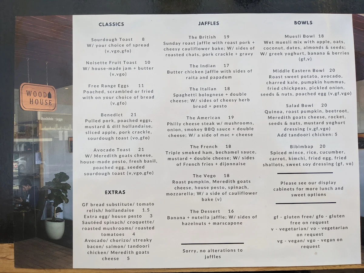 Menu, WoodHouse Cafe