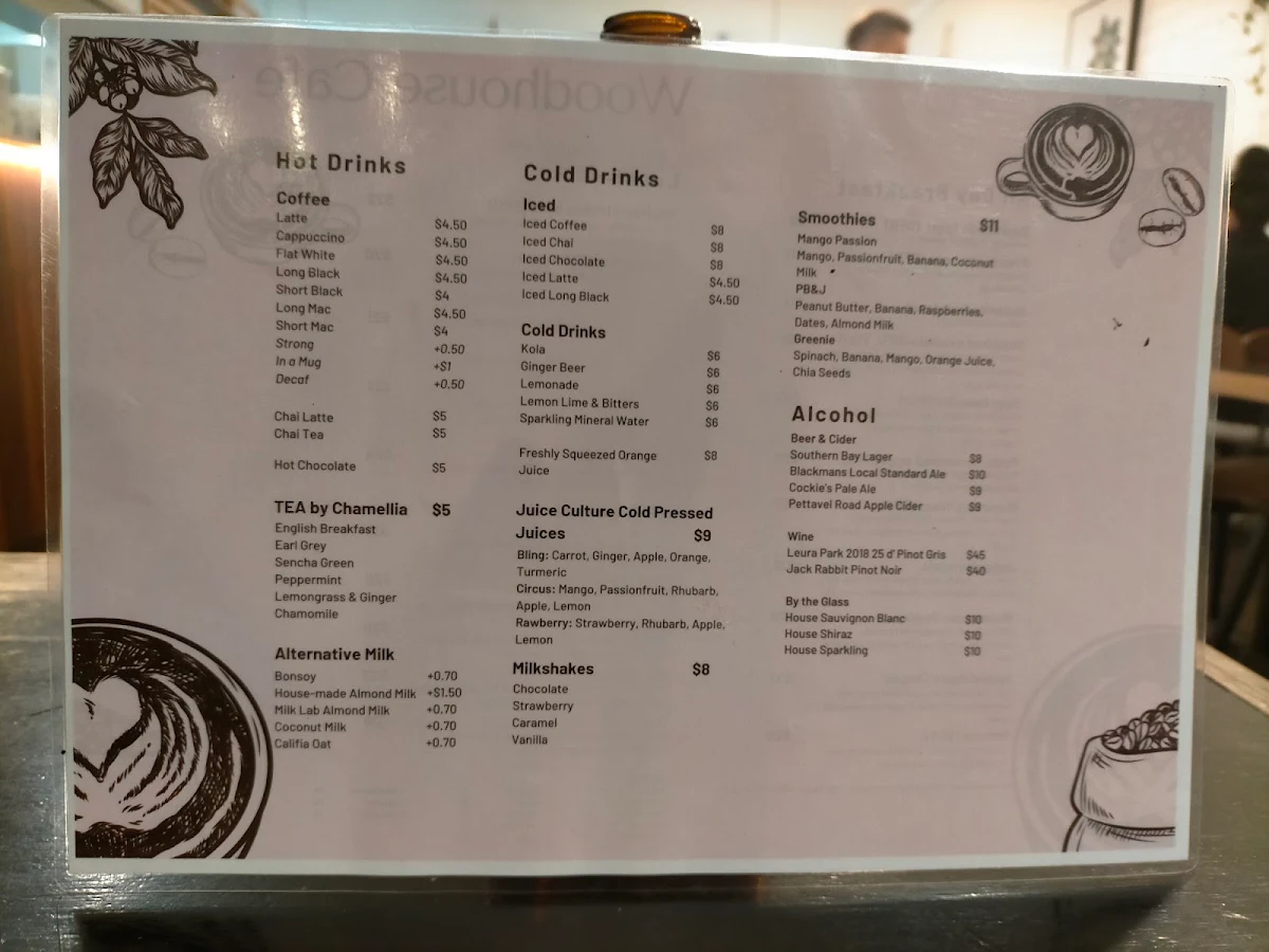 Menu, WoodHouse Cafe