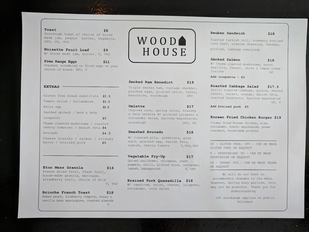 Menu, WoodHouse Cafe
