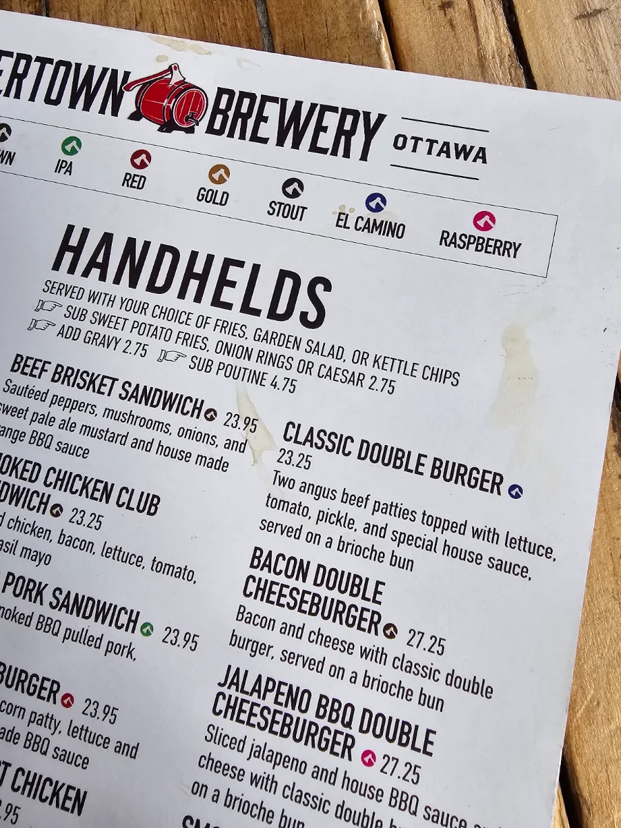 Menu, Lowertown Brewery, ByWard Market