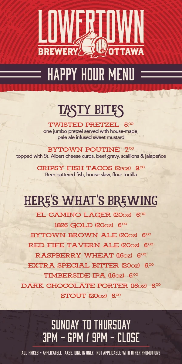 Menu, Lowertown Brewery, ByWard Market