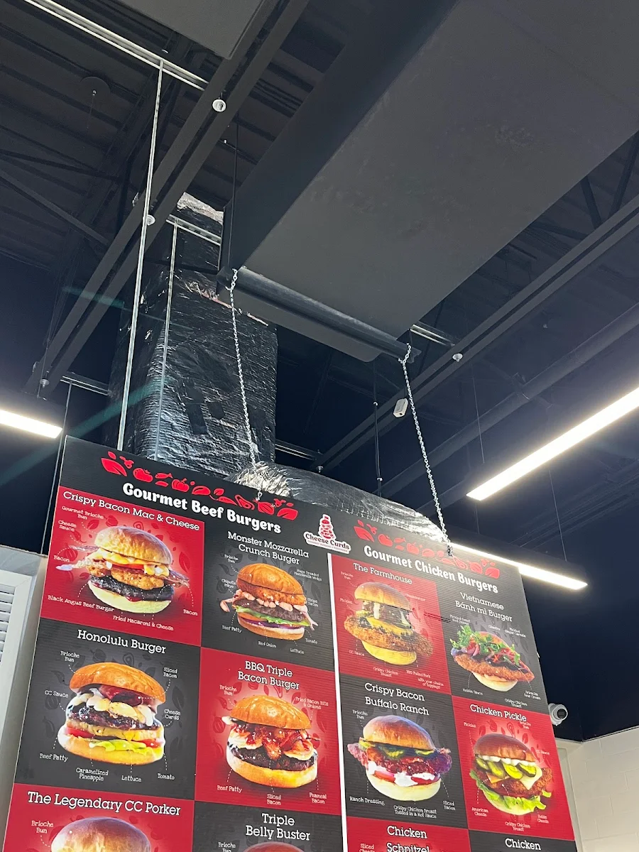Menu, Cheese Curds Gourmet Burgers + Poutinerie