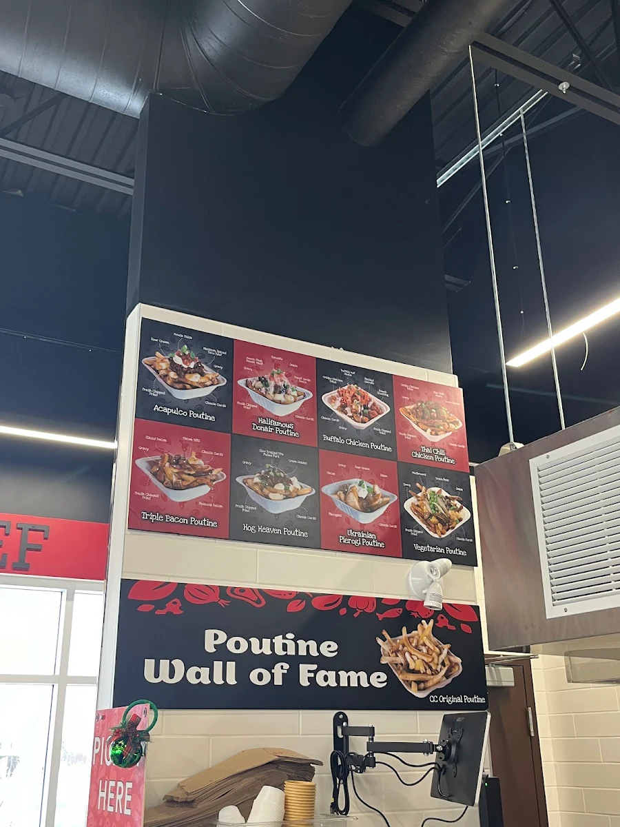 Menu, Cheese Curds Gourmet Burgers + Poutinerie