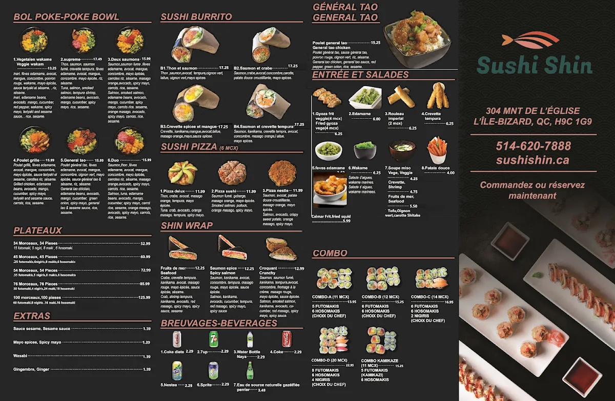 Menu, sushi shin