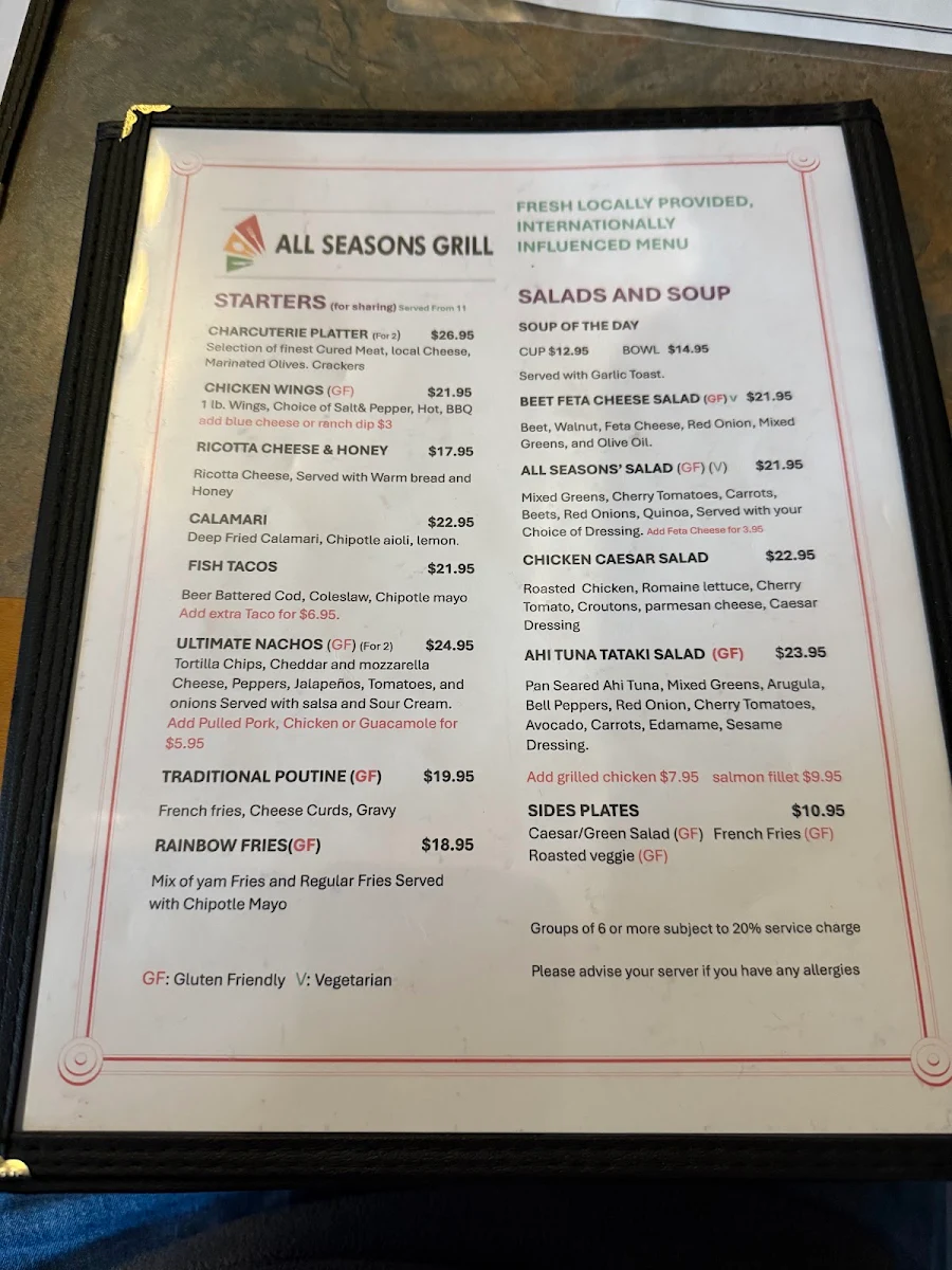 Menu, All Seasons Grill Whistler