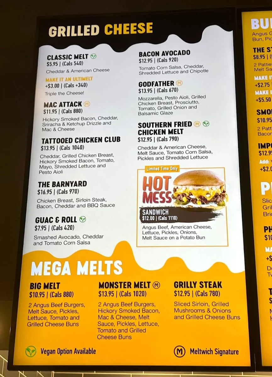 Menu, Meltwich Food Co