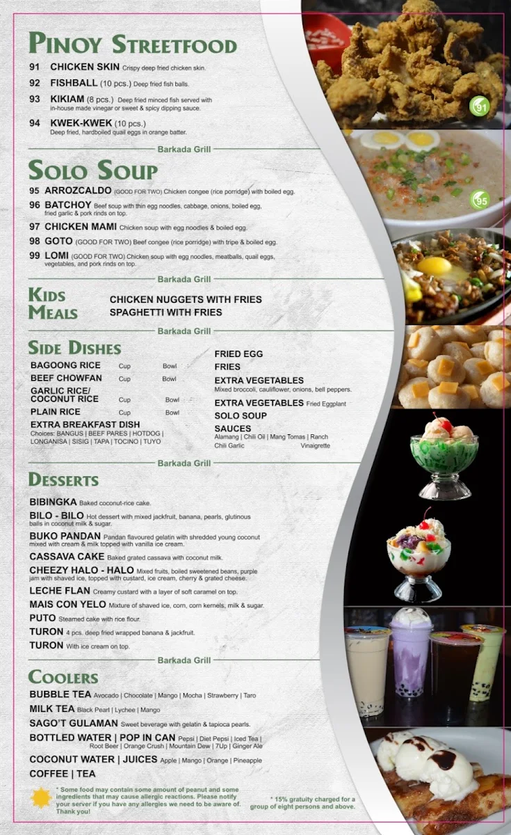 Menu, Barkada Grill - Central