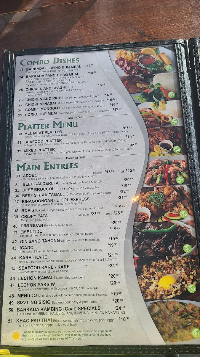 Menu, Barkada Grill - Central