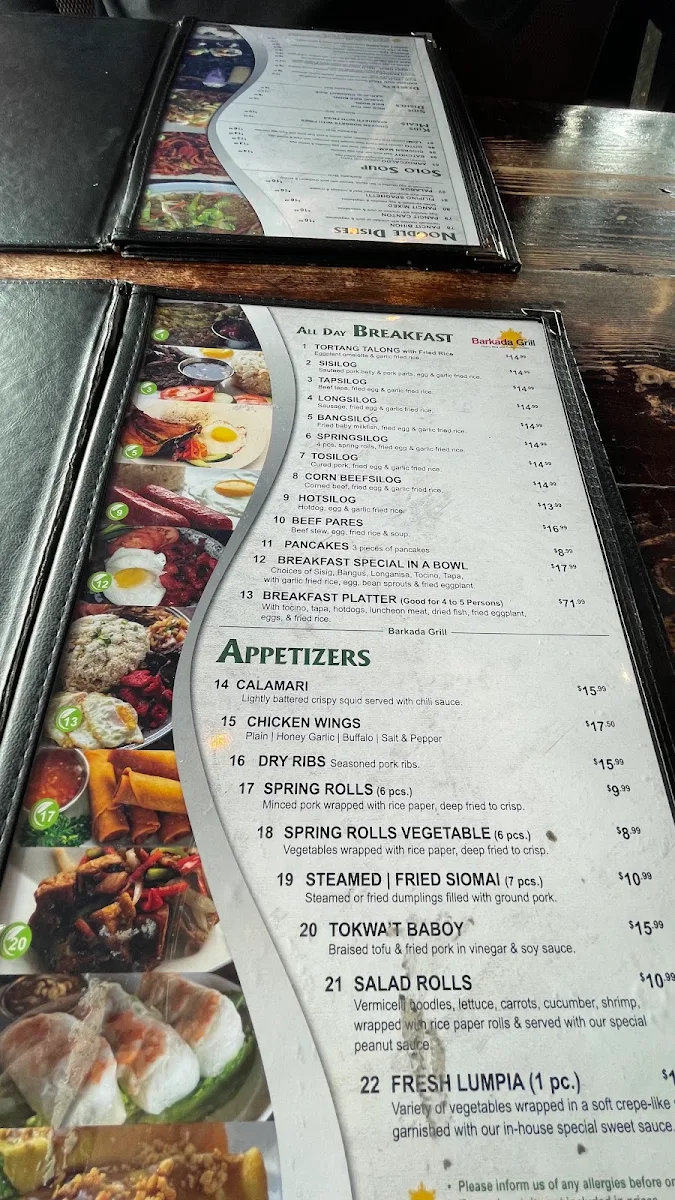 Menu, Barkada Grill - Central