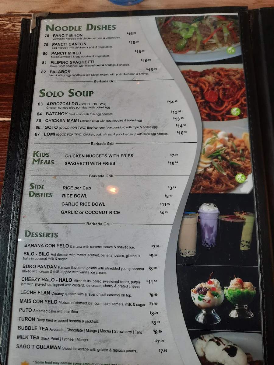 Menu, Barkada Grill - Central