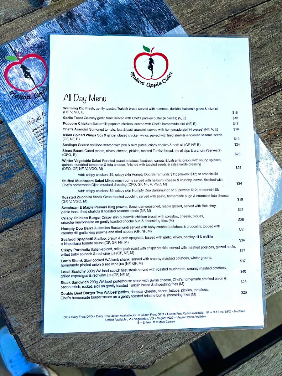 Menu, Naked Apple Cider House
