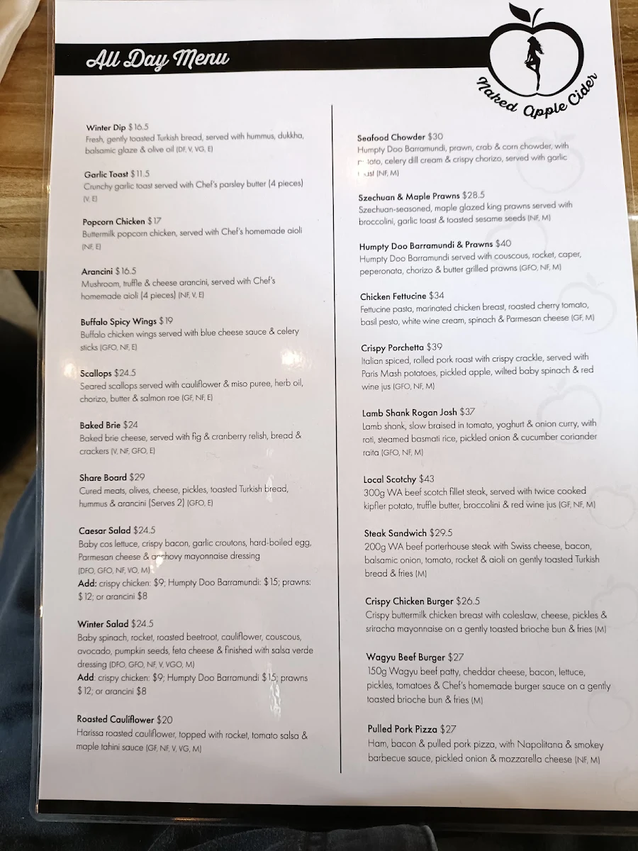 Menu, Naked Apple Cider House