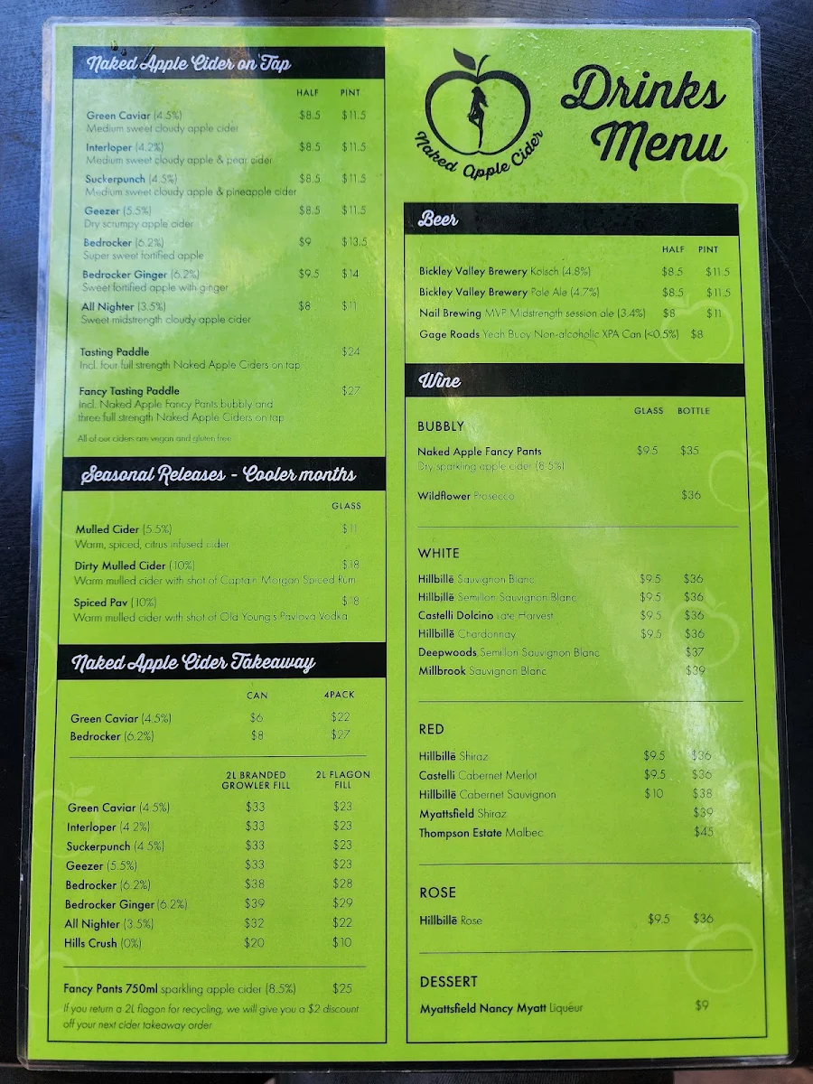 Menu, Naked Apple Cider House