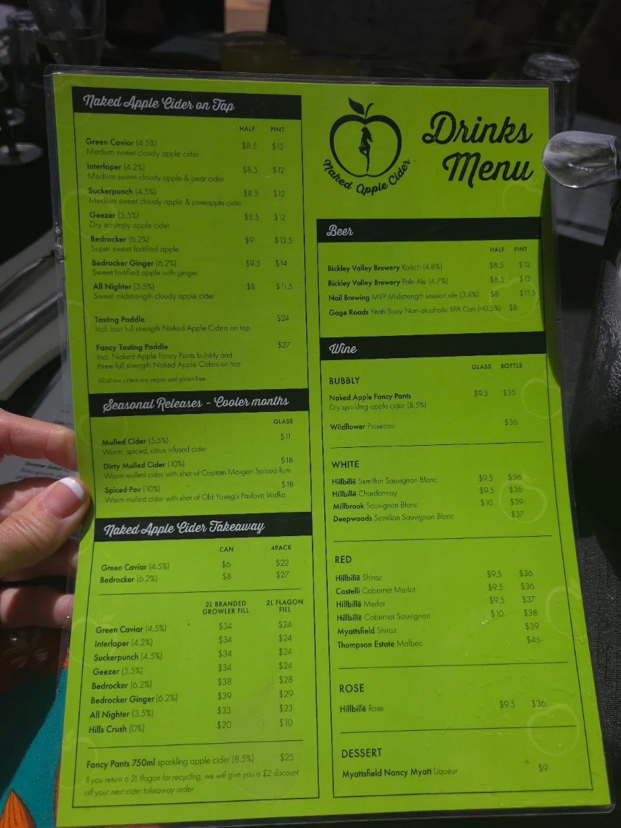 Menu, Naked Apple Cider House