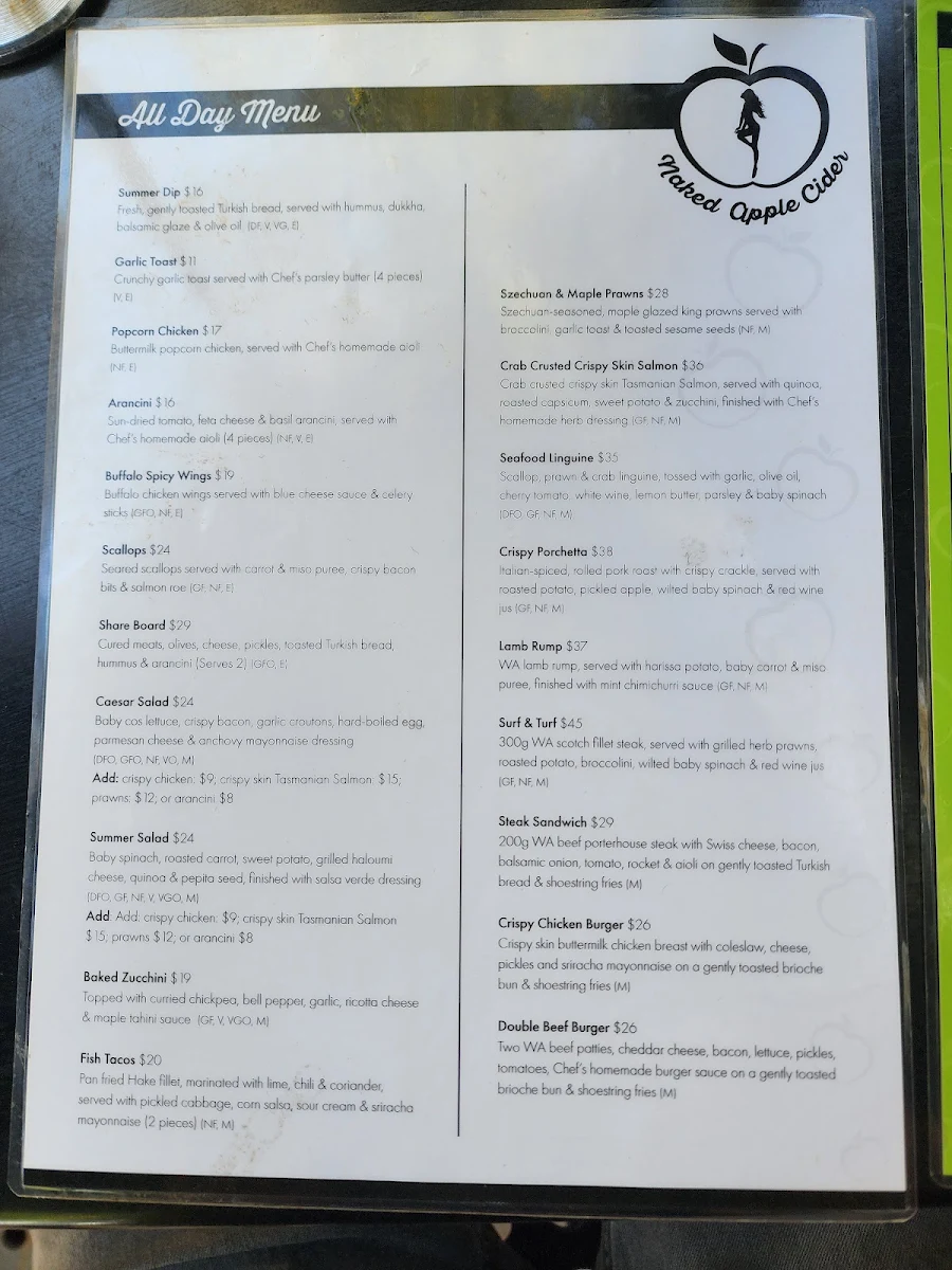 Menu, Naked Apple Cider House
