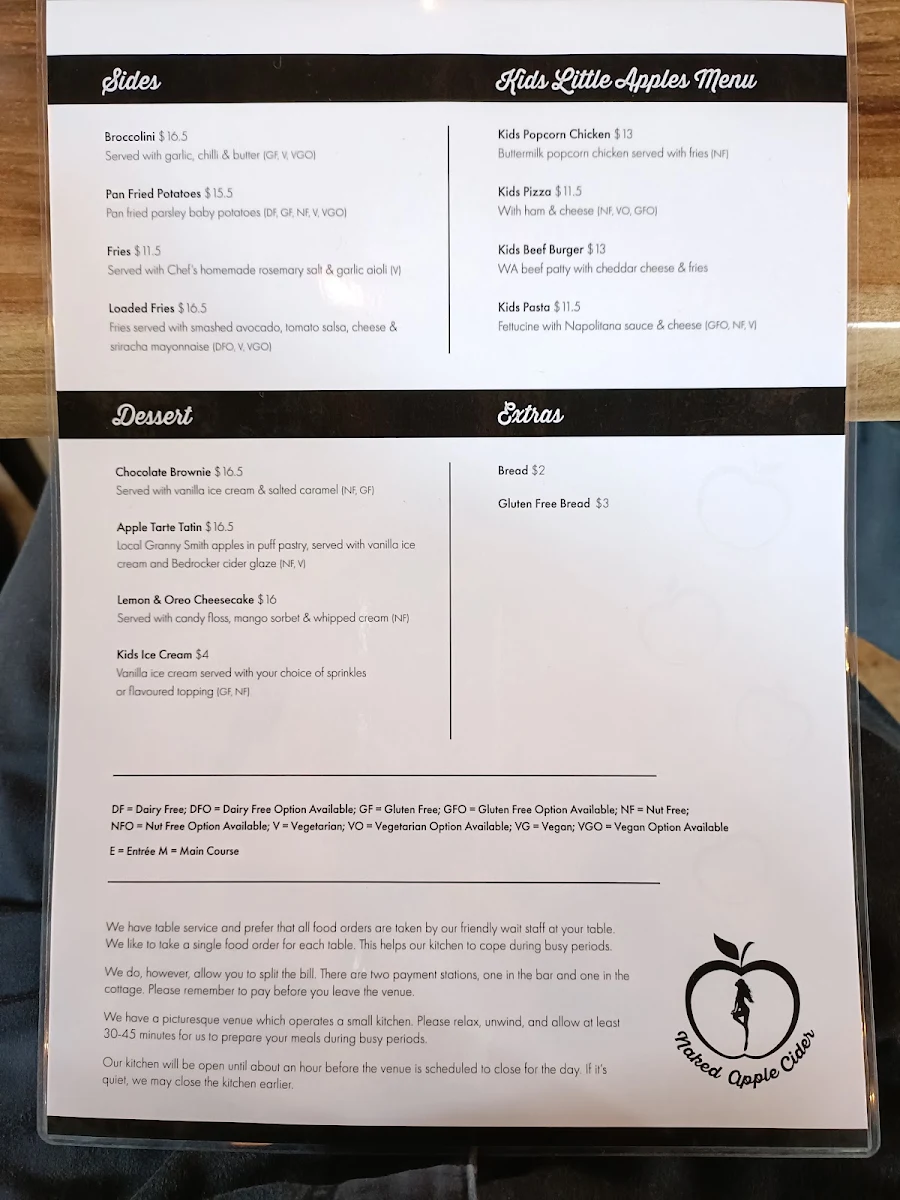 Menu, Naked Apple Cider House