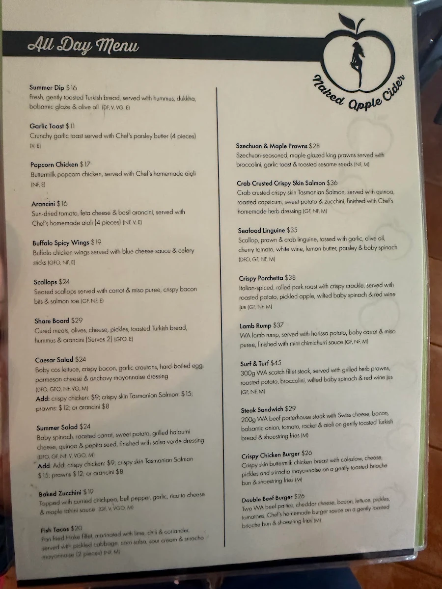 Menu, Naked Apple Cider House