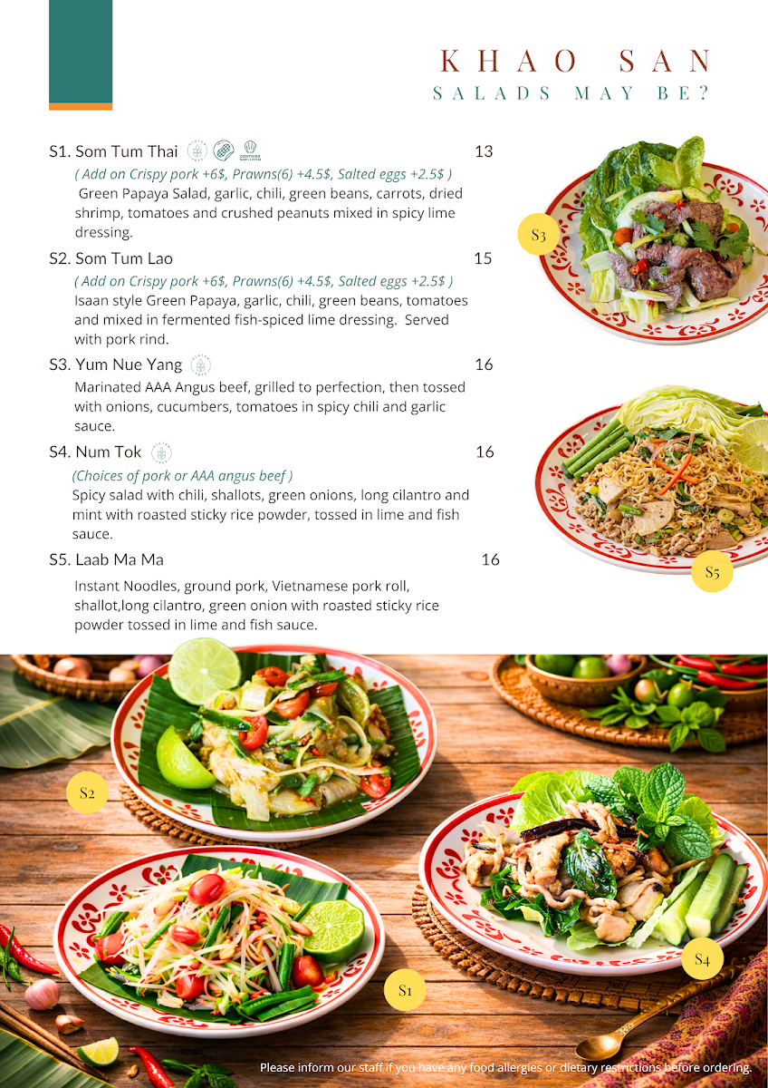 Menu, Khao San Thai Street Food