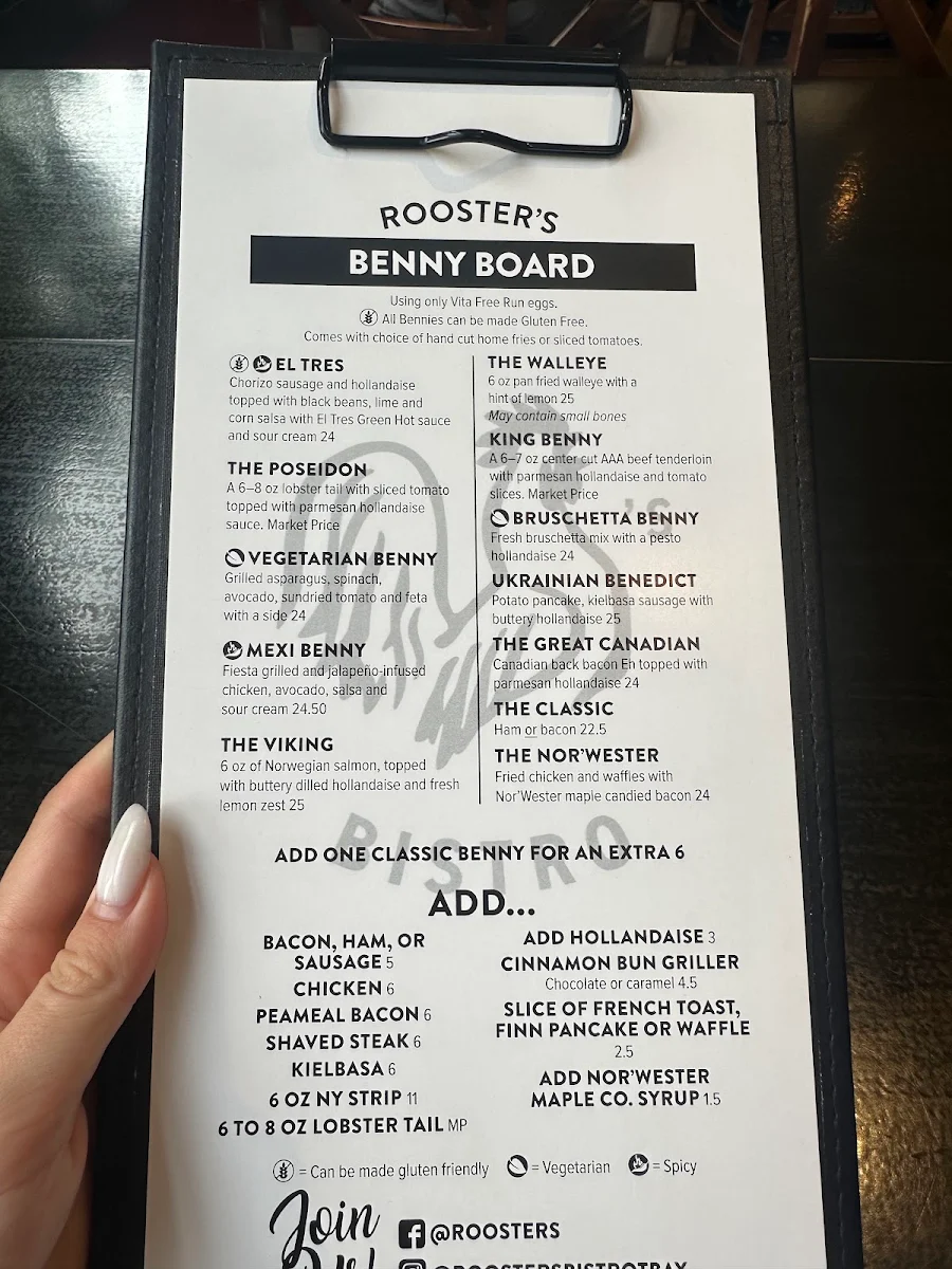 Menu, Rooster's Bistro