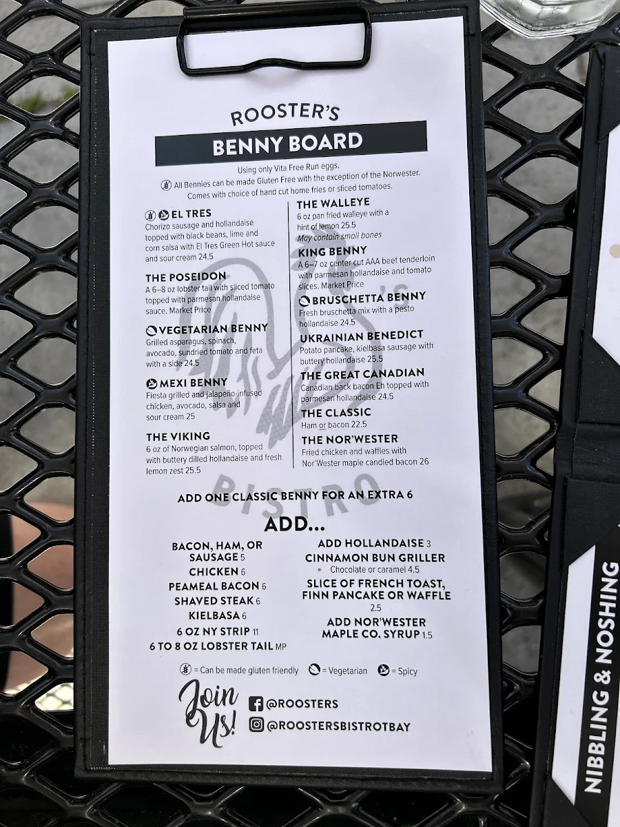 Menu, Rooster's Bistro
