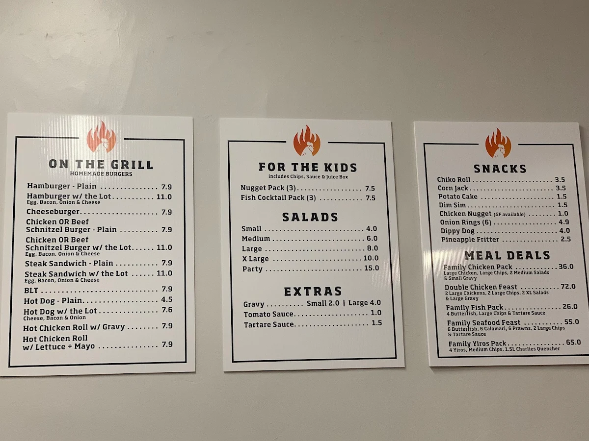 Menu, Renmark Charcoal Chicken