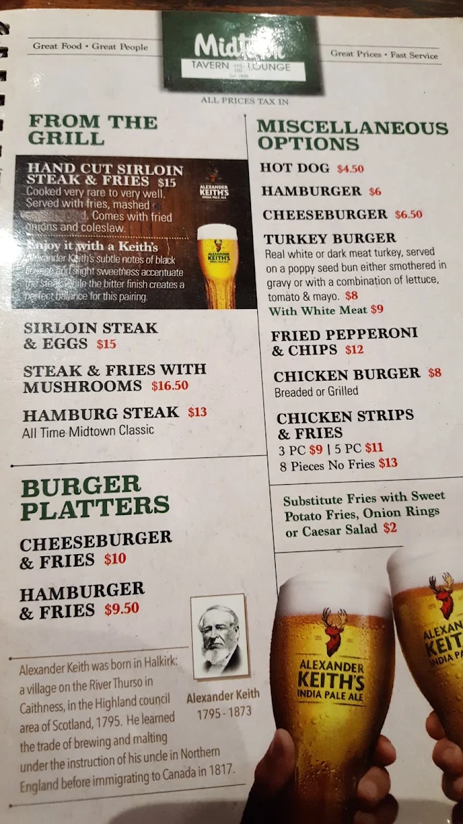 Menu, Midtown-Boomers Tavern & Lounge