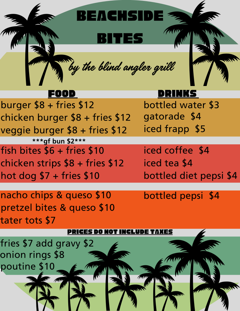 Menu, The Blind Angler Grill
