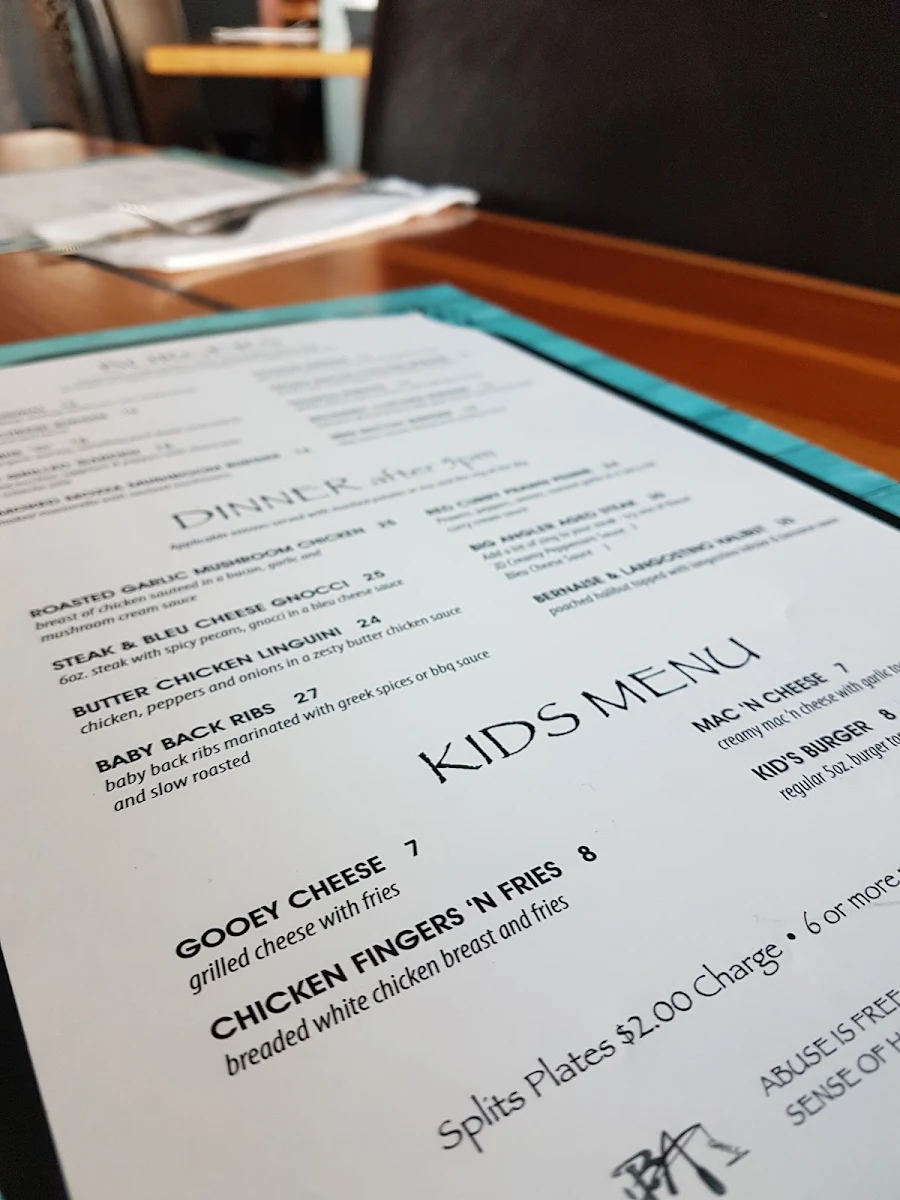 Menu, The Blind Angler Grill