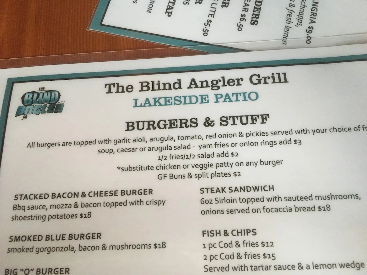 Menu, The Blind Angler Grill