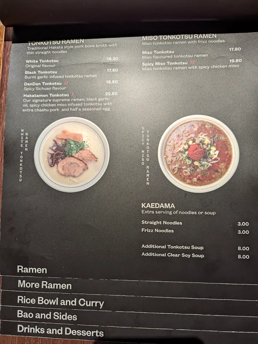 Menu, Hakatamon Ramen Chatswood