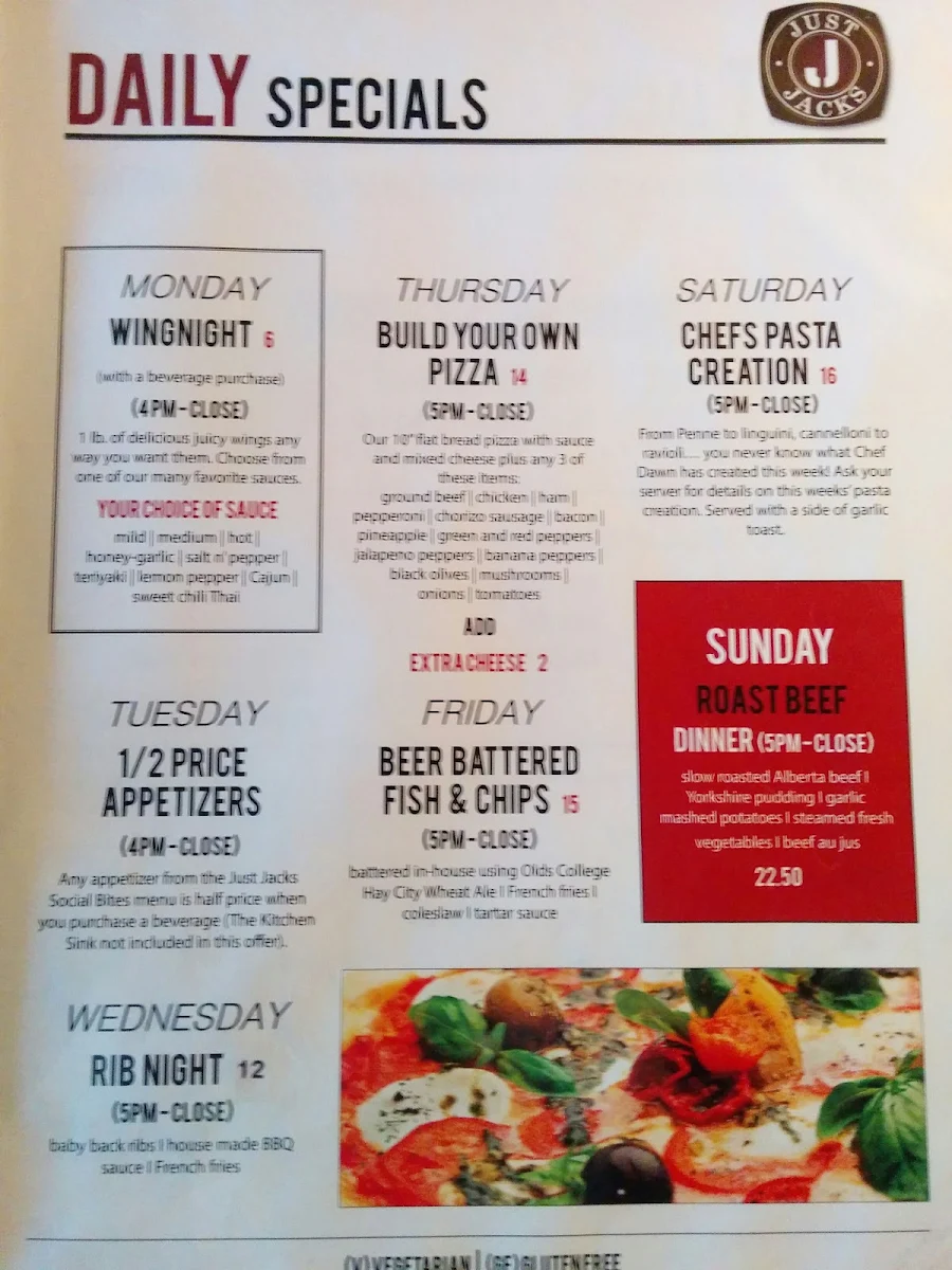 Menu, Just Jacks