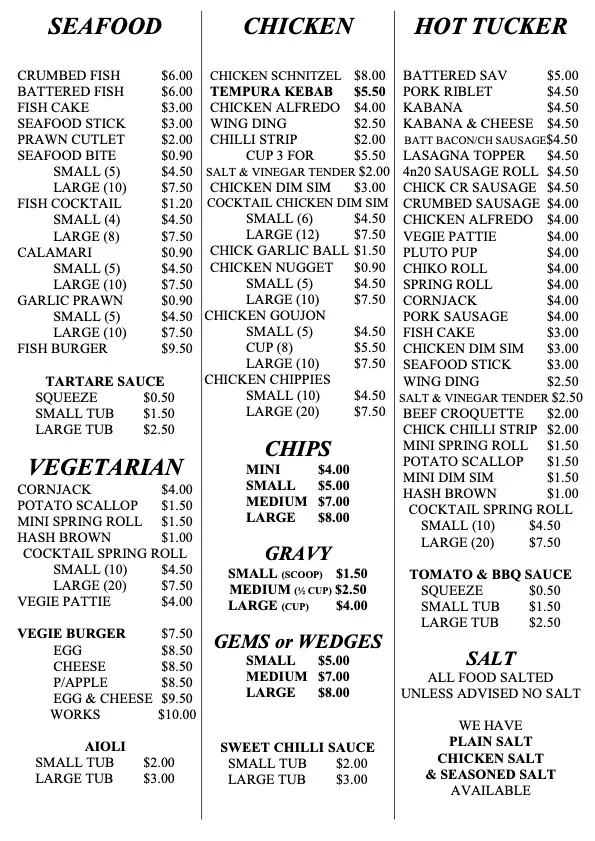 Menu, Caboolture Munchies