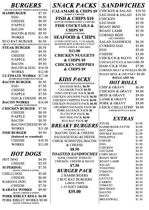 Menu, Caboolture Munchies