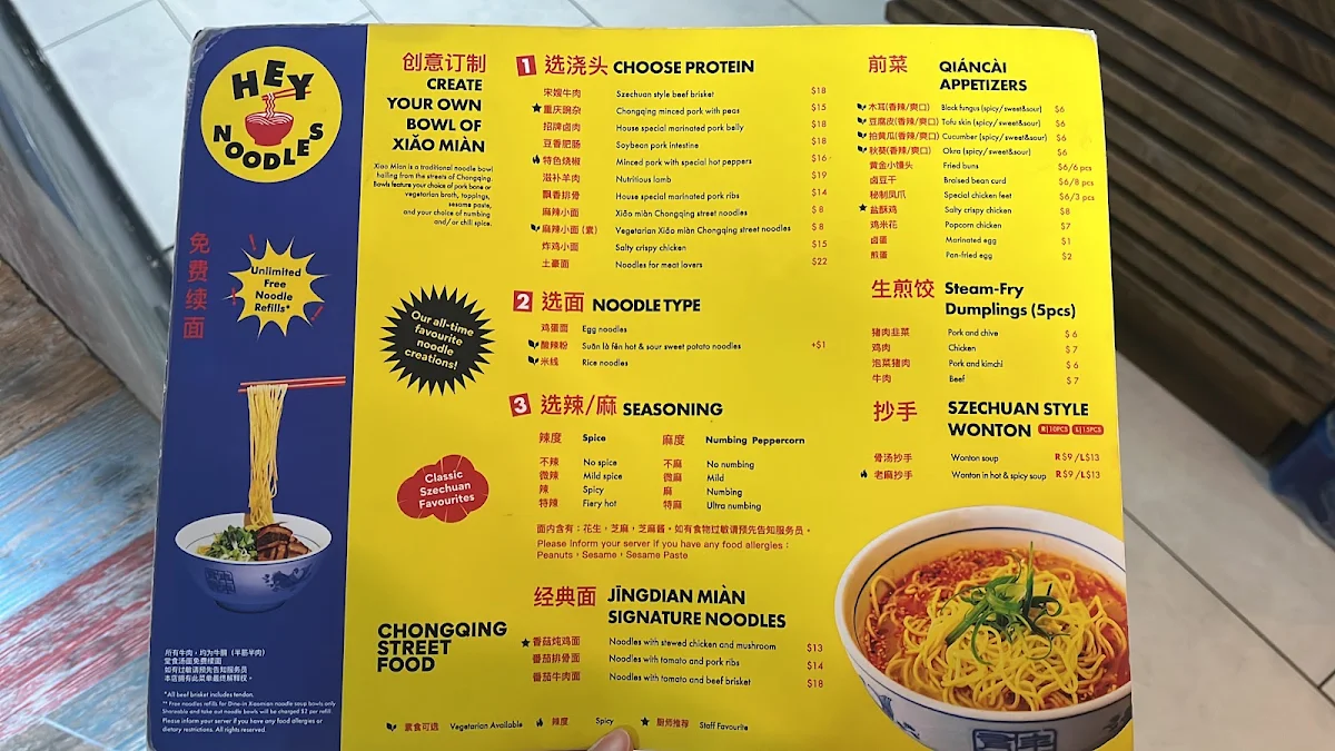 Menu, Hey Noodles (Scarborough)