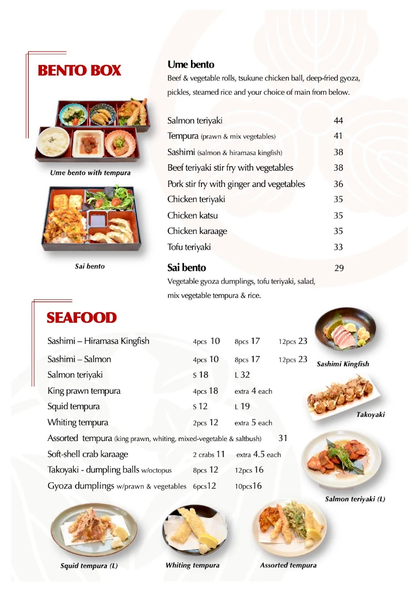 Menu, MON JAPANESE BISTRO