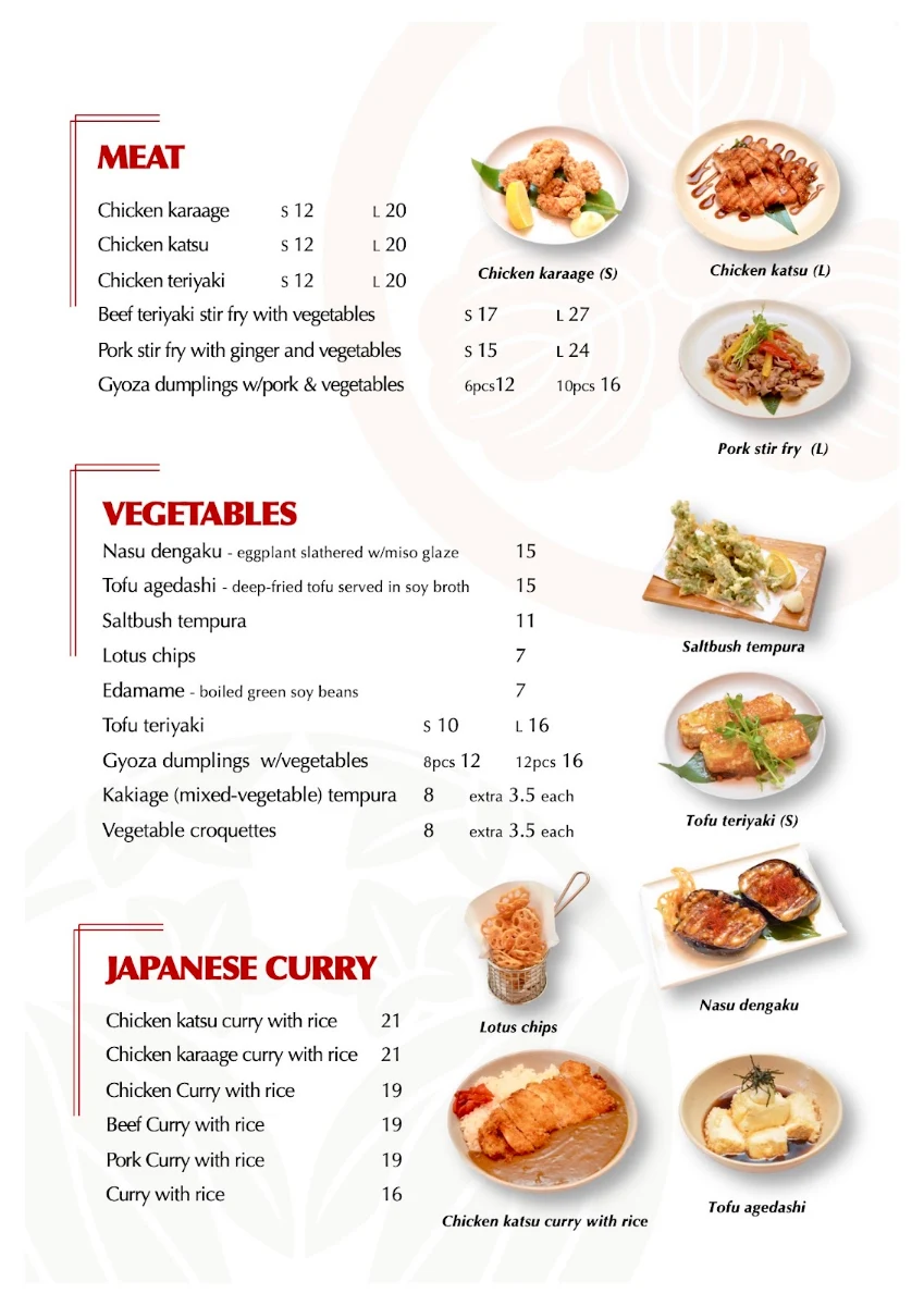 Menu, MON JAPANESE BISTRO