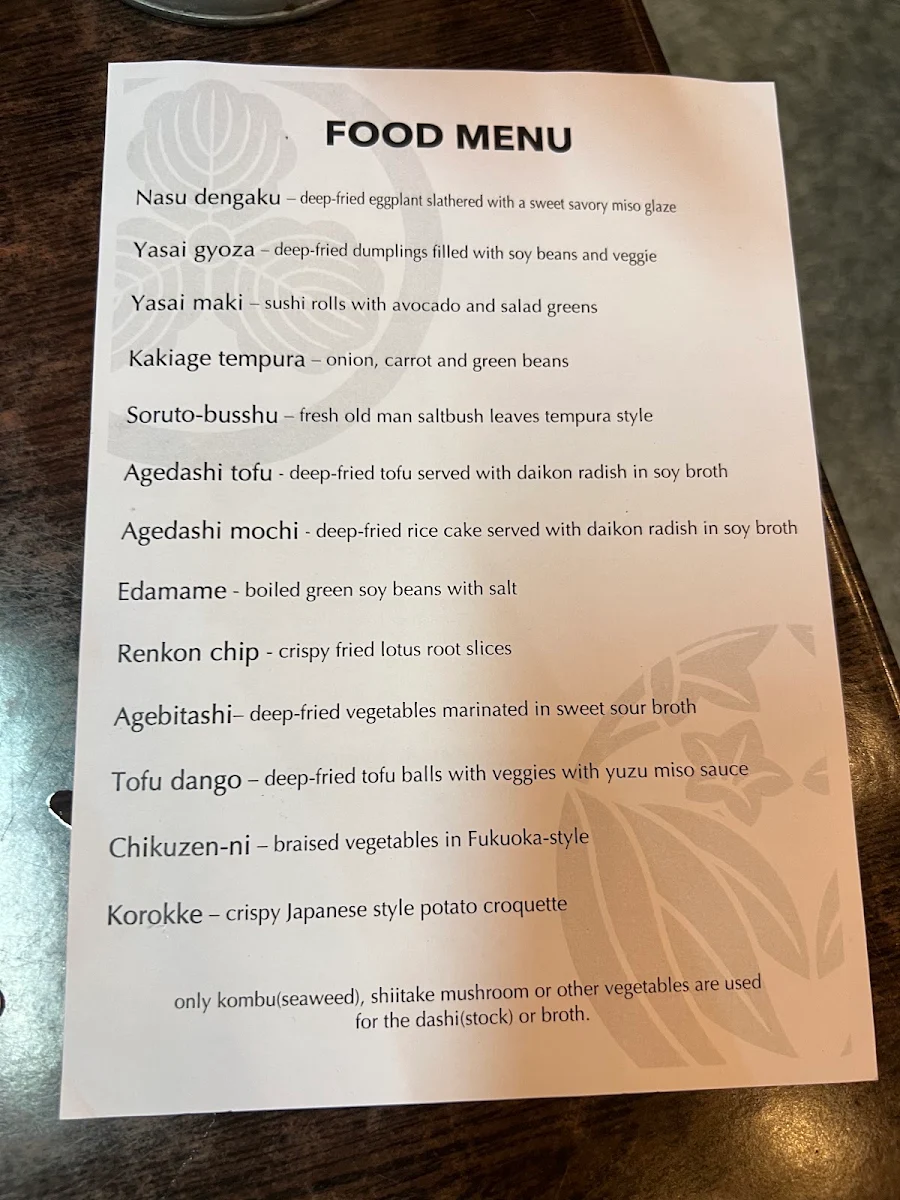 Menu, MON JAPANESE BISTRO