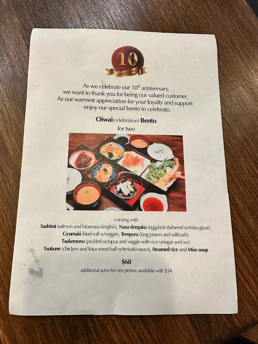 Menu, MON JAPANESE BISTRO
