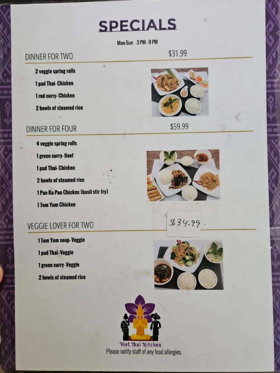 Menu, Viet Thai Kitchen