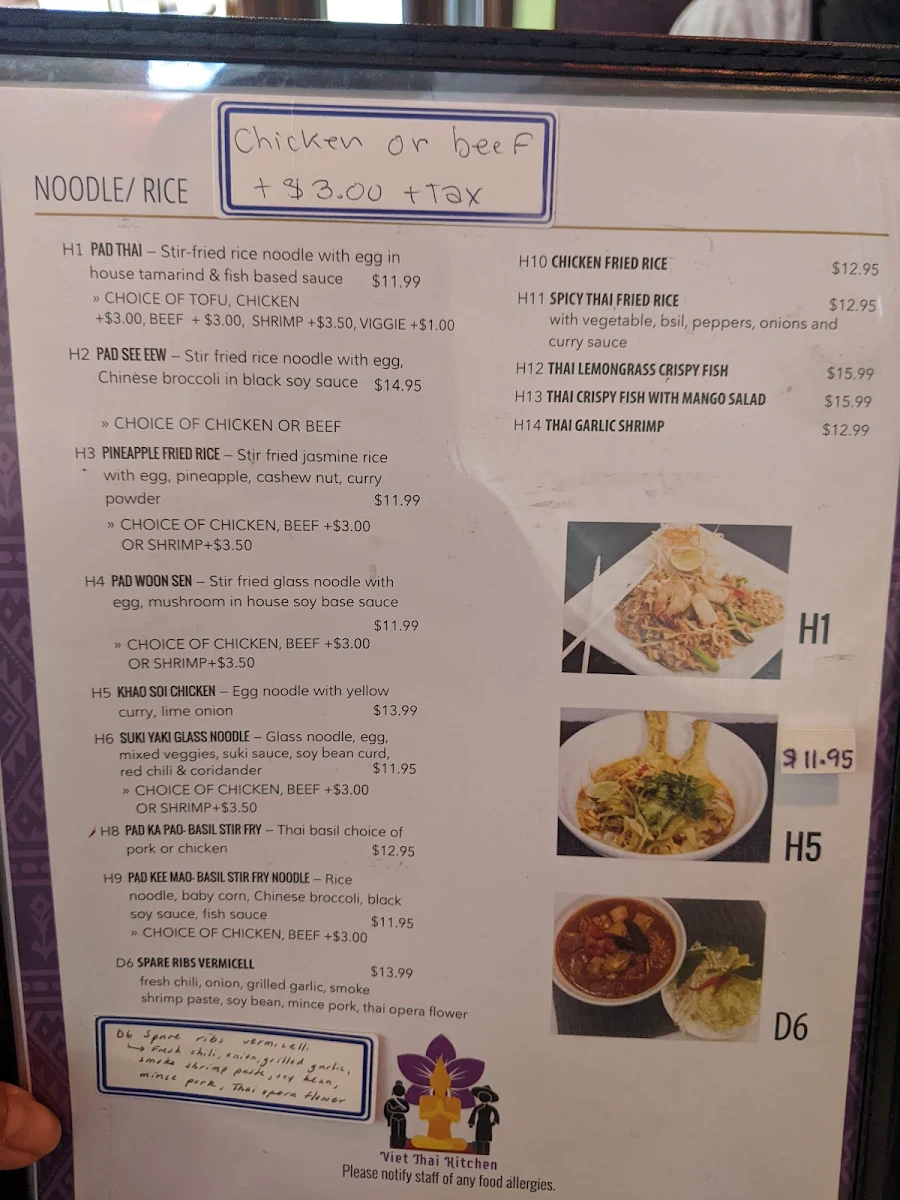 Menu, Viet Thai Kitchen