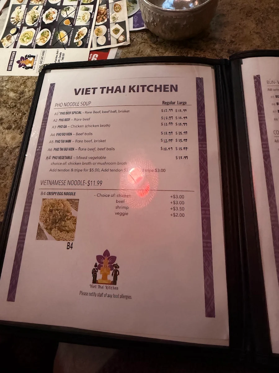Menu, Viet Thai Kitchen
