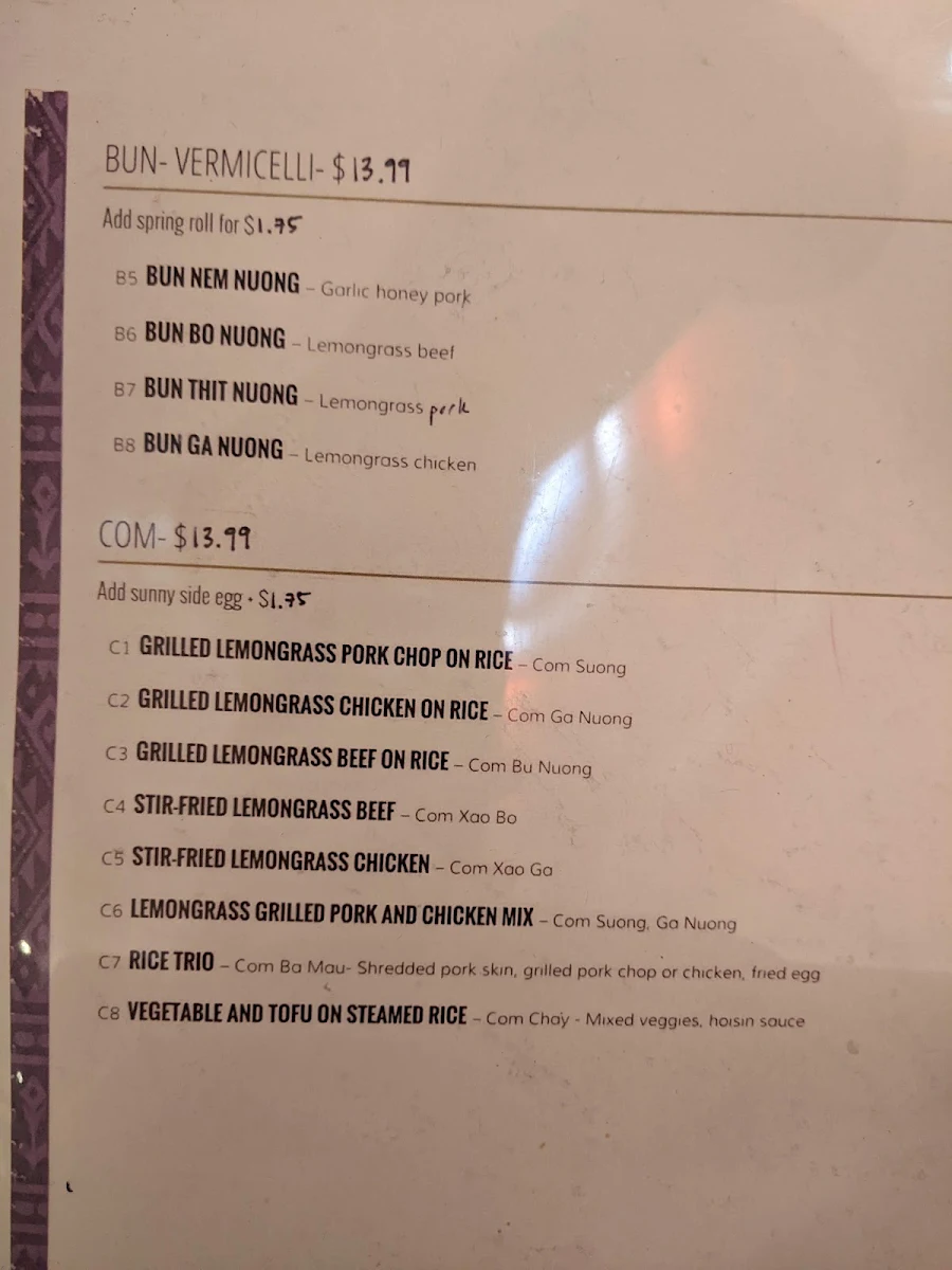 Menu, Viet Thai Kitchen