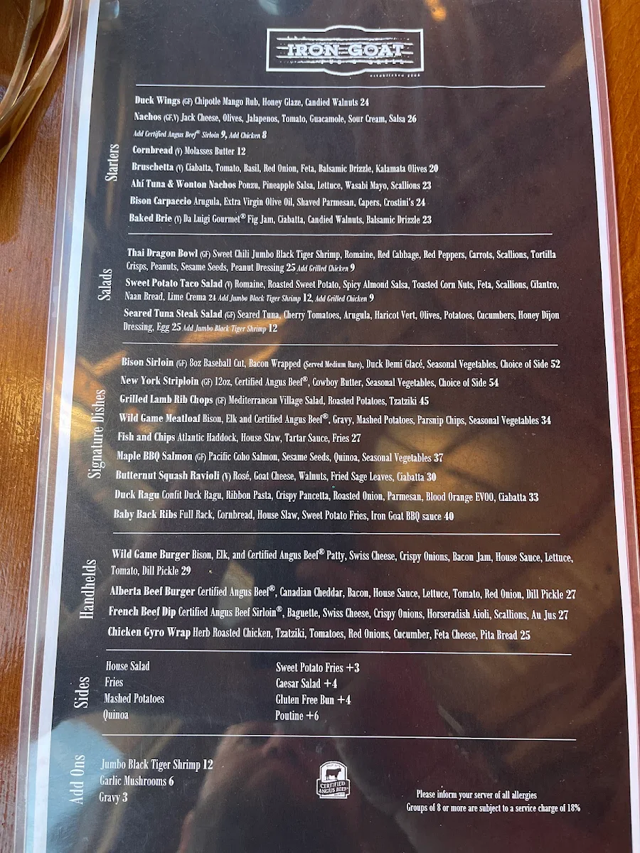 Menu, Iron Goat Pub & Grill