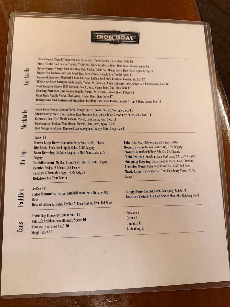 Menu, Iron Goat Pub & Grill